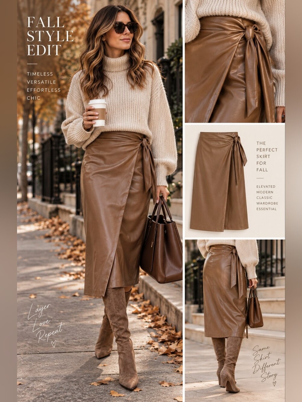Forever 21 Brown Faux Leather Wrap Midi Skirt Tie Waist NWT